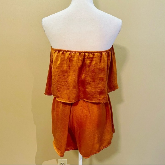 Princess Polly Strapless Orange Satin Romper Size 4 - Picture 3 of 7